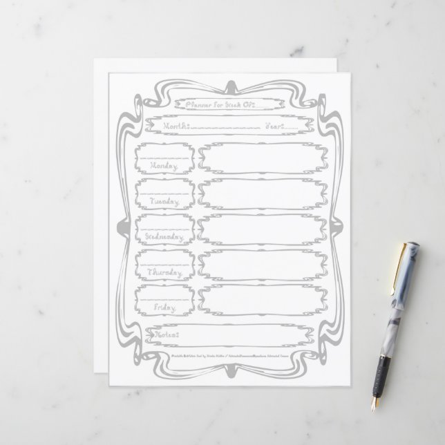 Curly Bracket Silver Fabric Font 5 Weekday Planner (Fram/Back In Situ)