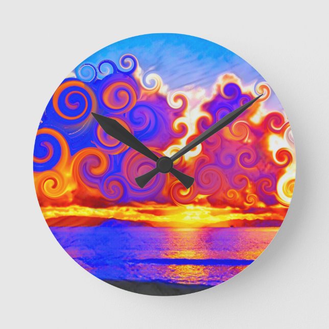Curly California Sunset Seashore Rund Klocka (Framsida)