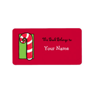 Curly Candy cane red Bookplate-etikett Adressetikett