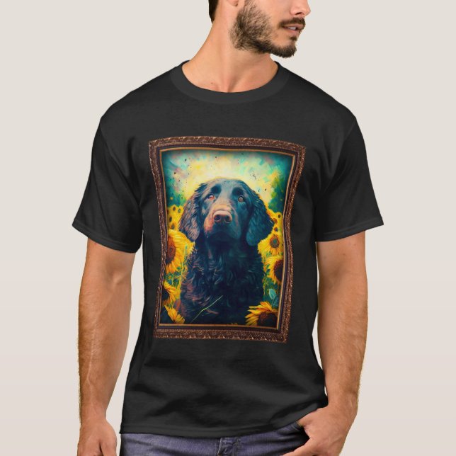 Curly coated Retriever Painting Sunflower Flower M T Shirt (Framsida)