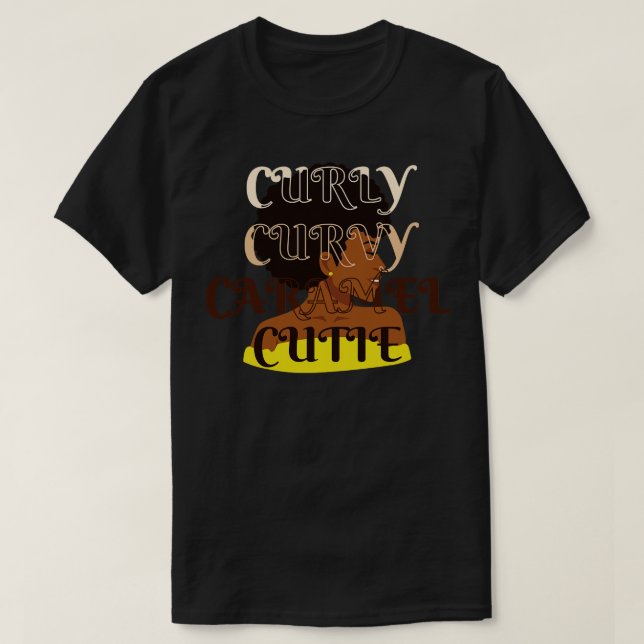 Curly Curvy amel Cutie Natural Hair African Queen T Shirt (Design framsida)