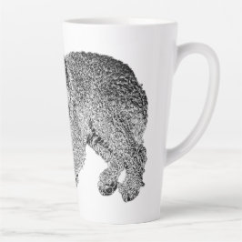 Curly Dog Portrait Mug – Lying Pose in Black & Whi