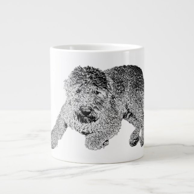 Curly Dog Portrait Mug – Lying Pose in Black & Whi Jumbo Mugg (Framsidan)