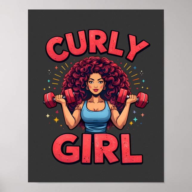 Curly Girl Hair Goals -Pink Gym Fitness Motivation Poster (Framsidan)