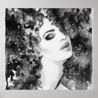 Curly Grace: Mode Watercolor Beauty Poster