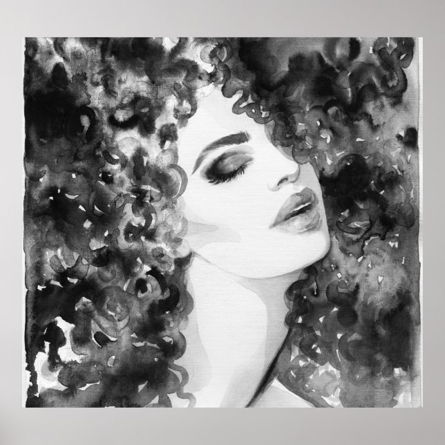 Curly Grace: Mode Watercolor Beauty Poster (Framsidan)