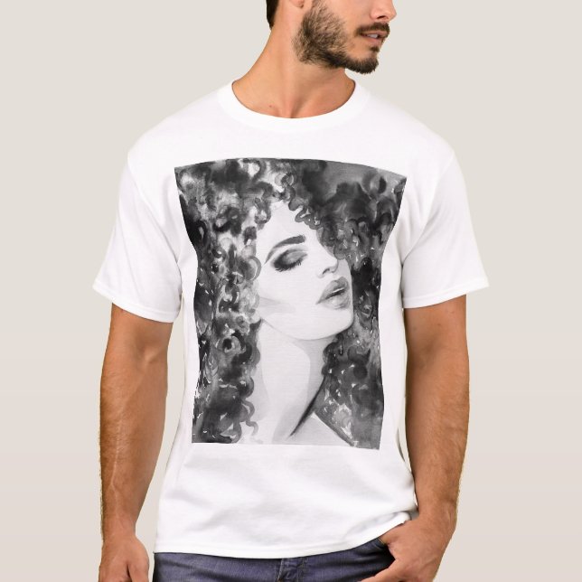 Curly Grace: Mode Watercolor Beauty T Shirt (Framsida)