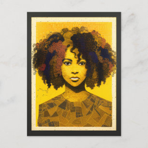 Curly Hair African American Woman Collage Vykort