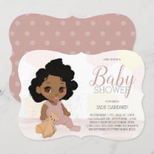 Curly Hair Baby Shower Inbjudan - Brown Skin Tone