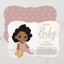 Curly Hair Baby Shower Inbjudan - Brown Skin Tone