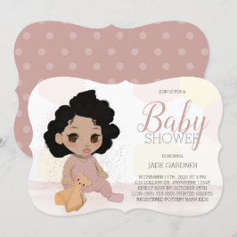 Curly Hair Baby Shower Inbjudan - Light Skin Tone