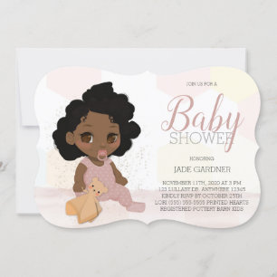 Curly Hair Baby Shower-inbjudan - Mörk Skin Tone Inbjudningar