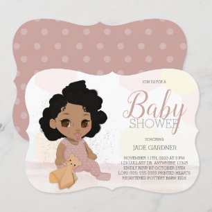 Curly Hair Baby Shower Inbjudan - Tan Skin Tone