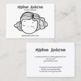 Curly Hair Girl Ansikte Teckning Earring Visning C Visitkort