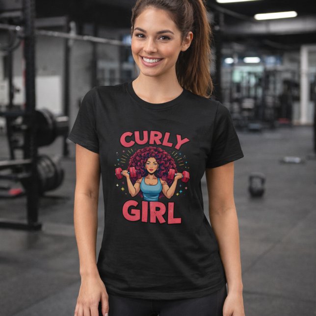Curly Hair Girl - Pink Gym Motivation Activewear T Shirt (Skapare uppladdad)