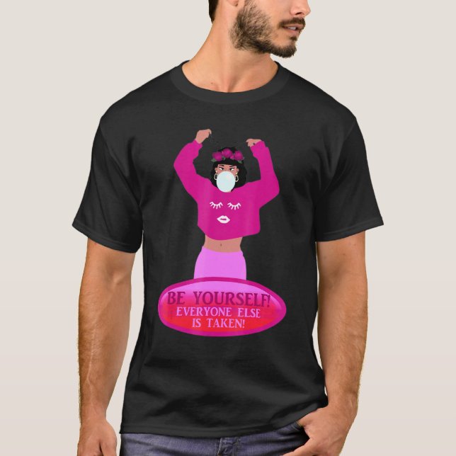 Curly Hair Lash Läppar Bubble Gum Midriff Toppar B T Shirt (Framsida)