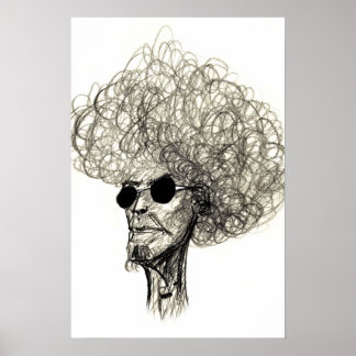 Curly Hair Man med svarta solglasögon Poster