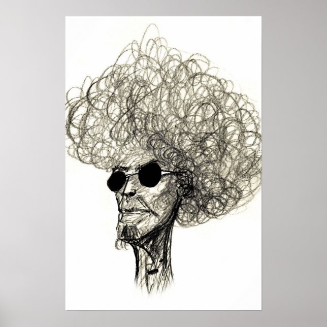 Curly Hair Man med svarta solglasögon Poster (Framsidan)