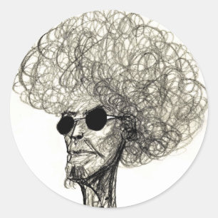 Curly Hair Man med svarta solglasögon Runt Klistermärke