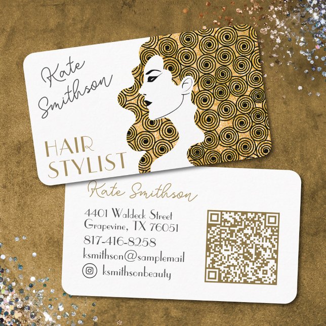 Curly Hair Personlig QR-kod och Social Media Visitkort (Skapare uppladdad)