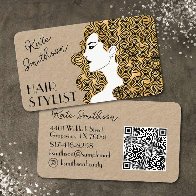 Curly Hair Personlig QR-kod och Social Media Visitkort (Skapare uppladdad)