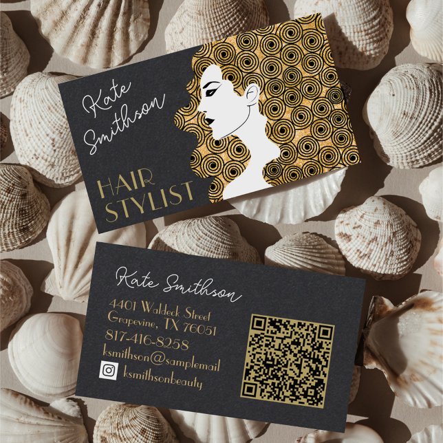 Curly Hair Personlig QR-kod och Social Media Visitkort (Skapare uppladdad)