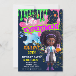 Curly-Hearing Girl Scientist Roligt Science Birthd Inbjudningar