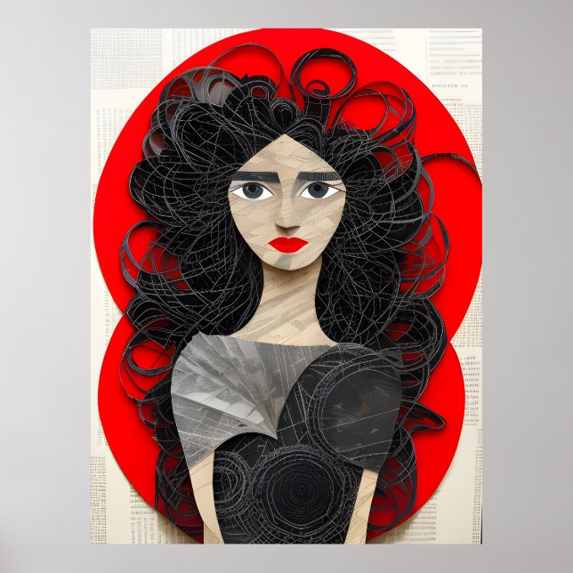 Curly Hred Woman Collage Poster (Framsidan)
