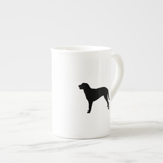 Curly Jackat Retriever Silhouette Kärlek Hundar Benporslin Mugg (Framsida höger)