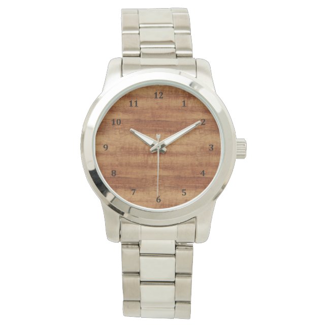Curly Koa Acacia Wood Grain Titta Armbandsur (Framsida)
