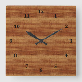 Curly Koa Acacia Wood Grain Titta Fyrkantig Klocka