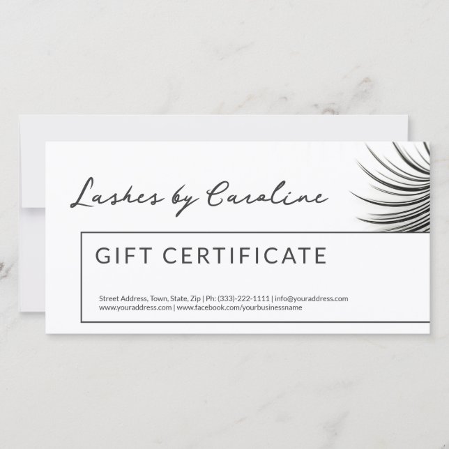 Curly Lash Gift-certifikat vit kantlinje Tack Kort (Framsida)