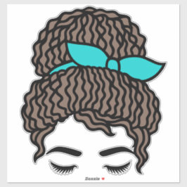 Curly Messy Bun Sticker | Curly Hair Bun Girl Viny Klistermärken