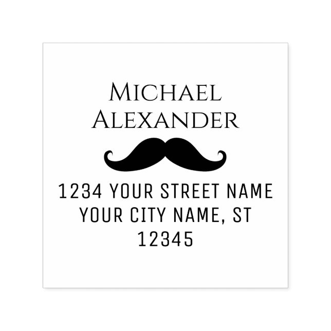 Curly Mustache Silhouette Namn Returadress Självfärgande Stämpel (Design)