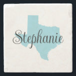 Curly Script Namn Robin Egg Blue Texas Stenunderlägg<br><div class="desc">Karta formar staten Texas i en söt blå nyans. Färg på den digitala grafiken i text,  bakgrund och karta är alla anpassaden. Välj ditt favoritprogram färg för att skapa din egen souvenir.</div>