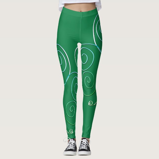 Curly Shamrock St. Patrick Grönt Leggings (Framsida)