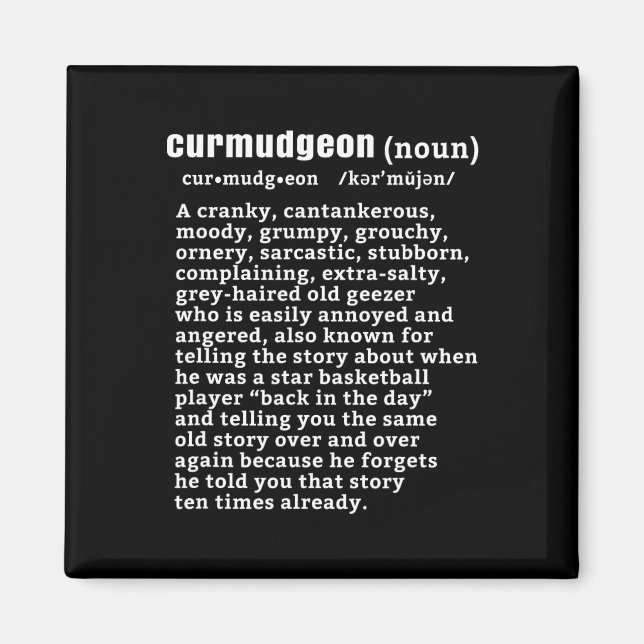 Curmudgeon (bysketbyll Version) Roligt Senior Citi Magnet (Framsidan)