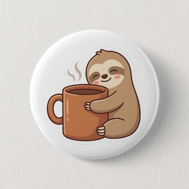 Current Mood Sloth Coffee Pin Button Knapp (Framsida)