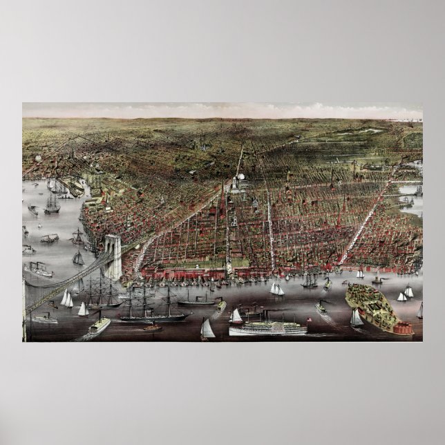 Currier and Ives print of Brooklyn, 1886 Poster (Framsidan)