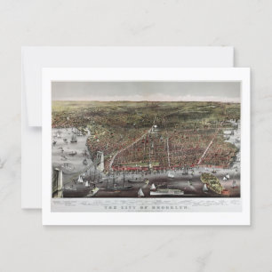 Currier and Ives print of Brooklyn, 1886 Vykort