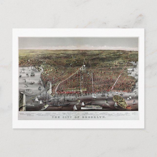 Currier and Ives print of Brooklyn, 1886 Vykort (Framsida)