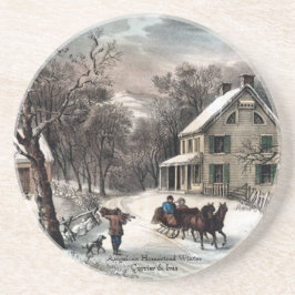 Currier & Ives - kustfartyg - hemmanvinter Underlägg Sandsten