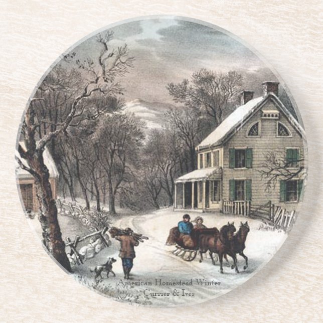 Currier & Ives - kustfartyg - hemmanvinter Underlägg Sandsten (Framsidan)