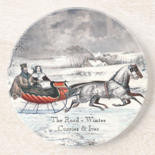 Currier & Ives - kustfartyg - vägvintern Underlägg Sandsten