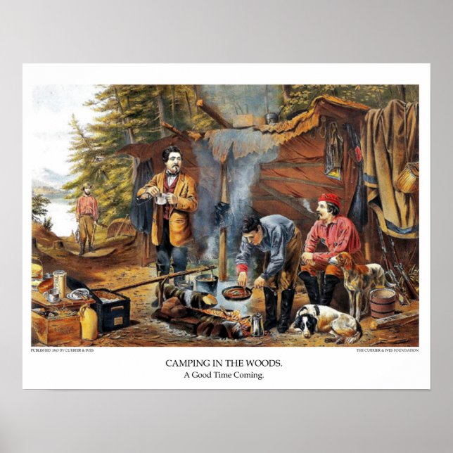 Currier & Ives Lithograph: Camping in Skogen Poster (Framsidan)