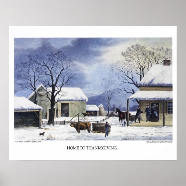 Currier & Ives Lithograph: Hem till Thanksgiving Poster (Framsidan)