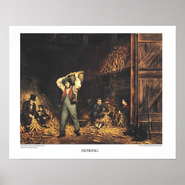Currier & Ives Lithograph: HUSKING Poster (Framsidan)