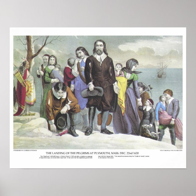 Currier & Ives Lithograph: Landing Pilgrims Poster (Framsidan)