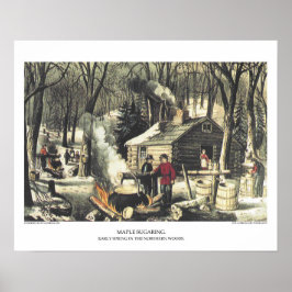 Currier & Ives Lithograph: Maple Sugaring Poster
