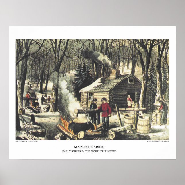 Currier & Ives Lithograph: Maple Sugaring Poster (Framsidan)